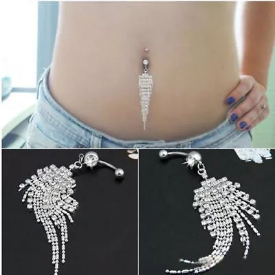 $3.59 • Buy Tassel Rhinestone Crystal Dangle Navel Belly Button Ring Pendant Body Piercing