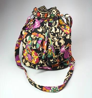 Retired Vera Bradley Suzani Drawstring Handbag Purse Black Multi Floral 13  High • $29