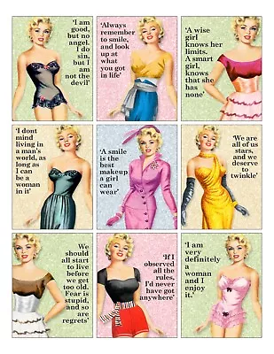 Set Of 9 Vintage Retro Marilyn Monroe Quotes Hollywood Cotton FABRIC Images • $14.80