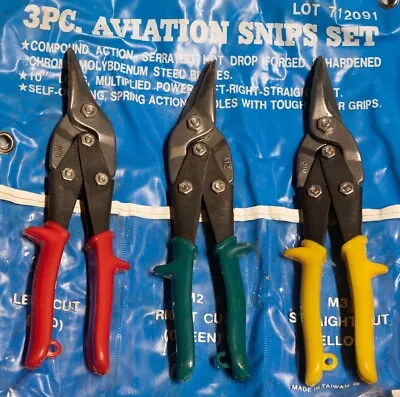 Set Of Three Sheet Metal Shears Aviation Snips Left Right & Straight Cut • $25