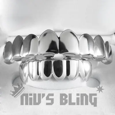 18K White Gold Plated Mouth GRILLZ Custom Teeth 8 Top Bottom Silver Grill JOKER • $9.99