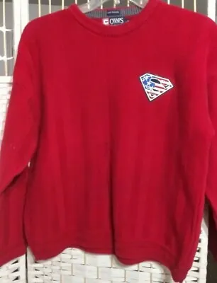 $14.95 • Buy Superman Red Sweater Sz LG Fall Christmas, Patriotic Logo, Chaps Striped Pattern