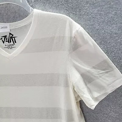 Vurt Men T-Shirt XL White Striped Short Sleeve V Neck Pullover Tee • $8.34