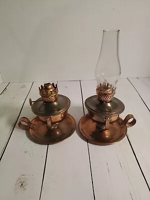 Pair Vtg Rustic 8  Star Stellar Copper Hurricane Oil Lamps Tabletop Wall Mount • $32.99