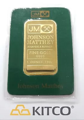 Vintage Johnson Matthey 1 Oz Fine Gold Minted Bar 9999 Green Assay Card #B 57485 • $2600