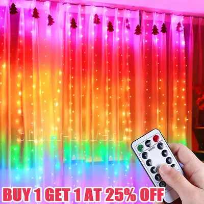 £1.99 • Buy 300LED Curtain Fairy Lights String Indoor Outdoor Backdrop Wedding Xmas Party UK