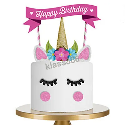 $8.33 • Buy Cute Unicorn Theme 'Happy Birthday' Cake Topper Set For Party Cake Decorations