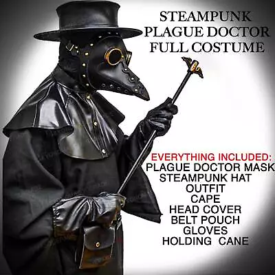 Plague Doctor Costume Full Steampunk Halloween Masquerade Mask Cosplay Costume • $159.95