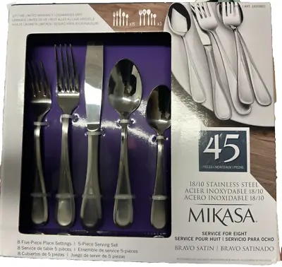 MIKASA Bravo Satin 45 Pc Service For 8 & Serving Set Stainless 18/10 Flatware • $63.99