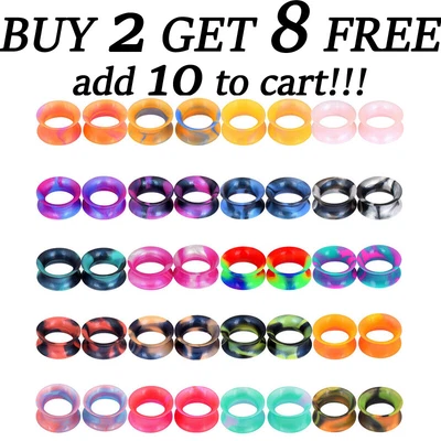 $6.29 • Buy 2PCS Colorful Thin Silicone Ear Gauges Soft Ear Plugs Ear Skins Tunnels Earrings
