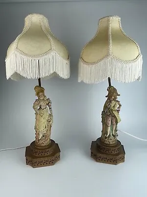 Vintage Pair Victorian Figural Porcelain Statue Boudoir Parlor Lamps FREE SHIP! • $110.88