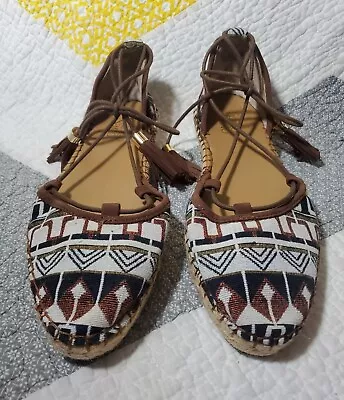 Franco Sarto Dream Espadrille Womens Size 9  Tribal Aztec Flats Ankle Tie Shoes • $23