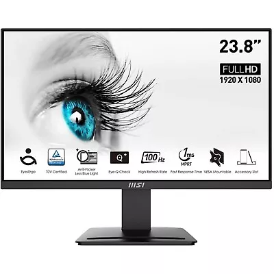 MSI PRO MP2412 24  FHD 1920x1080 VA 100Hz 1ms LED Monitor HDMI DP VESA Black • $129