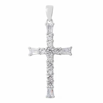 Cubic Zirconia 925 Sterling Silver Cross Pendant For Women Men Gifts Ct 2.24 • $32.39