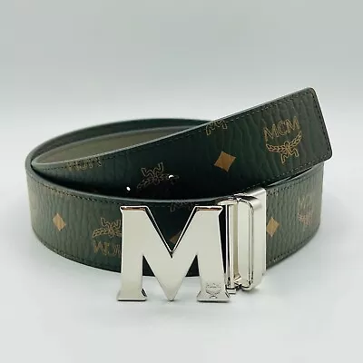 $350 MCM Sea Turtle Green Visetos Canvas M Buckle Reversible Belt MXBCACJ08JH001 • $169.19