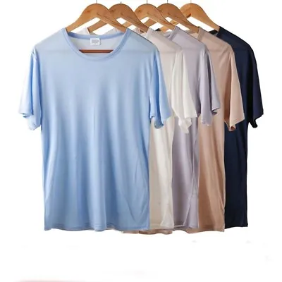 Men's 100% Silk Knitted T-Shirt Summer Short Sleeve Comfort Tee Top Casual Shirt • $33.99