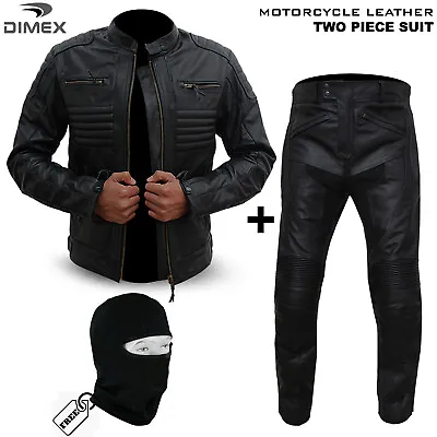Mens Motorcycle Leather Racing Two Piece Suit Motorbike Riding Jacket + Trousers • £149.99
