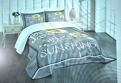You Are My Sunshine Bedspread Pack 3 Piece Set Words Blackboard Bees Queen Size • $31.49