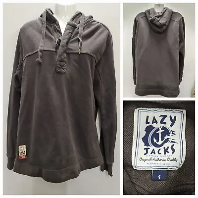 Lazy Jacks Men’s Size Small Grey Blue Long Sleeve Hoodie Sweatshirt Casual Logo • £11.99