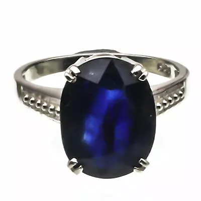 925 Plata De Ley Natural Certificado 5.00 Quilate Zafiro Azul Hecho A Mano Ring • $52.49