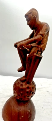 $159.99 • Buy Vintage Angry Golfer Golf Sport Wood Wooden Carving Statue Mcm Detailed Club