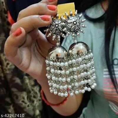 $12.98 • Buy Indian Traditional Women Bollywood Silver Oxidized Long Jhumka Jhumki Earrings