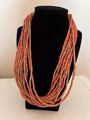 Multi Strand Beaded Ethnic Naga Necklace Wood Button Clasp 23” • $39