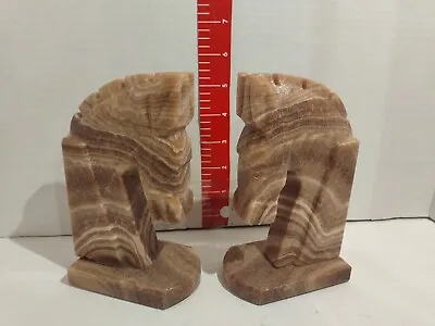 Vintage Set Onyx Stone Hand Carved Horse Head Bookends  • $31.95