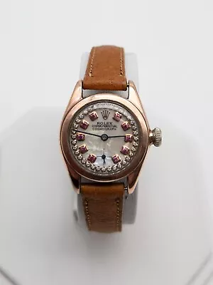 Vintage $6000 14k Rose Gold SS ROLEX OYSTER COSMOGRAPH Ladies Ruby Diamond Watch • $2150