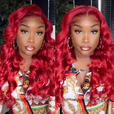 Red Lace Front Wigs For Women Long Wavy Synthetic Heat Safe Wigs Christmas Party • $31.34