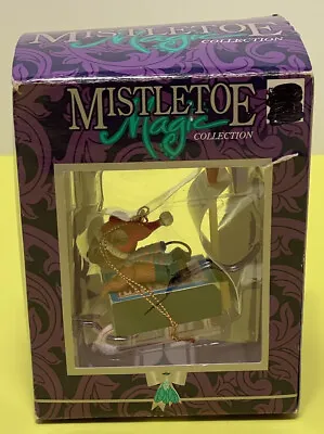 Vintage MISTLETOE MAGIC/ CHRISTMAS ORNAMENT: MATCHBOX MOUSE ON SLED  NEW • $13.99