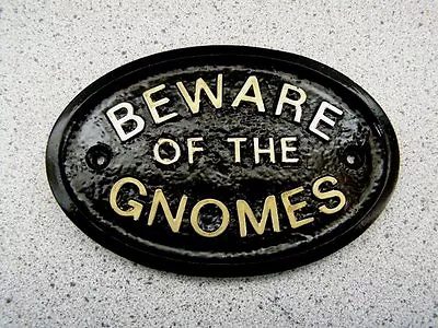 GARDEN GNOMES - PLAQUE WALL SIGN  (Gold Or Silver Lettering) • £3.95