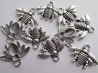 10 X Honeybee Bee Honey Bees Insect Charms Pendants Beads Tibetan Silver • £2.19