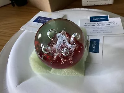 Vintage Caithness Scotland Miniature Moonflower Art Glass Paperweight Red • $25