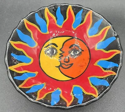 Talavera Hand Painted Moon & Sun Mexican Pottery Footed Salsa Bowl Mexico 5.5” • $14