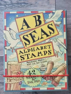 A B Seas Alphabet NEW Vintage 42 Wood  Handle Stamps & Ink Pad Set  • $17.47