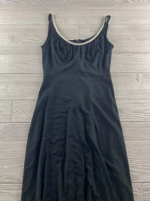 VINTAGE MISS ELLIETTE SLEEVELESS BLACK MAXI DRESS GOWN ELEGANT Rhinestone Trim • $76.49