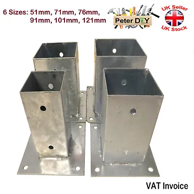 Heavy Duty BOLT DOWN Galvanised SQUARE POST SUPPORT Fence Foot Pack Of: 1 2 Or 4 • £10.97