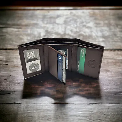 Leatherboss Mens RFID Blocking Hunter Leather Credit Card ID Trifold Wallet • $13.49