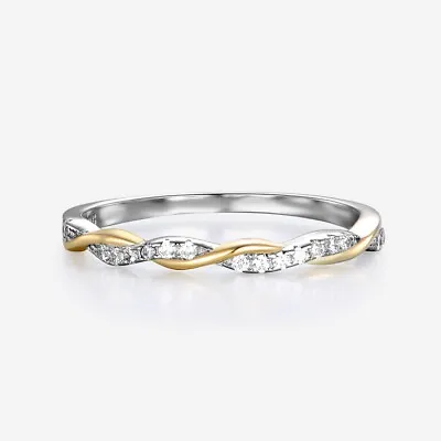 £18.95 • Buy Ladies Solid Sterling 925 Silver & Yellow Gold 0.10 Carat Diamond Eternity Ring 