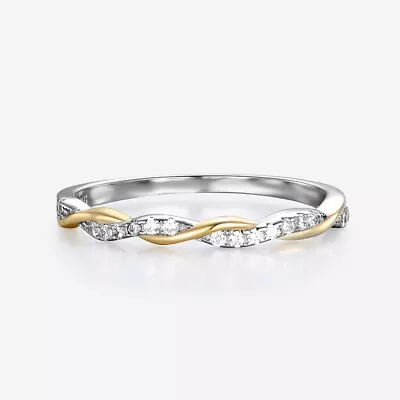 Ladies Solid Sterling 925 Silver & Yellow Gold 0.10 Carat Diamond Eternity Ring  • £17.05