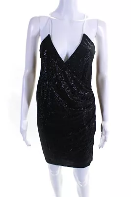 Michelle Mason Womens Black Shimmery V-Neck Embellished V-Neck Mini Dress Size S • $42.71