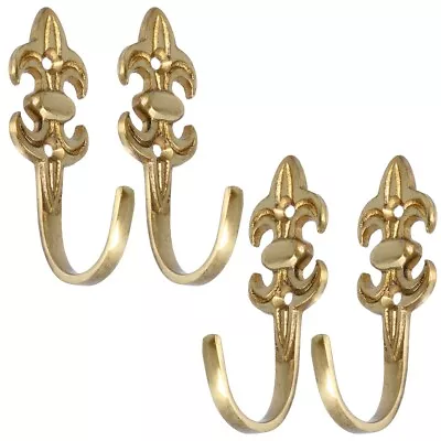 £6.80 • Buy 4 X LARGE BRASS FLEUR DE LYS CURTAIN TIE BACK HOOKS Tassel Rope Sash Ring Hook