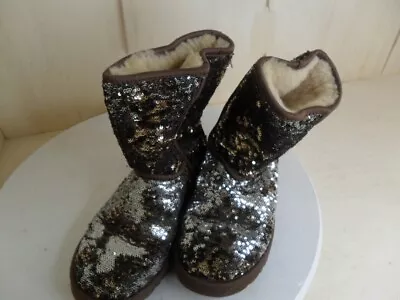 UGG Women's Brown Silver Sequins 1003387 Classic Sheepskin Winter Boots Size 6 • $34.99