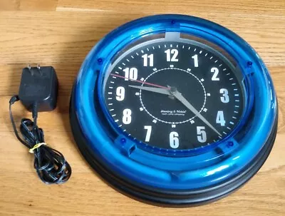 Sterling & Noble Neon Blue Wall Clock W/AC  Adapter Tested Working Retro Vintage • $24.99