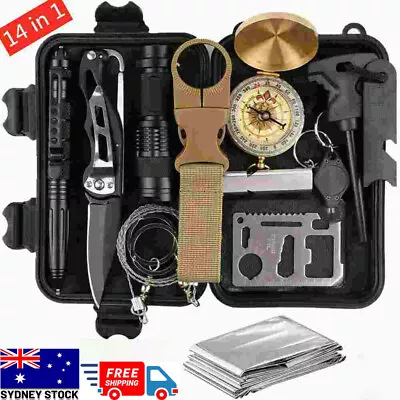 14 In 1 Outdoor Survival Kit Camping Emergency Gear Tactical Tools EDC Tool Case • $48.09