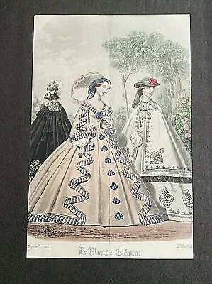 1862 FASHION PLATE COSTUME. ANTIQUE HAND COLOURED ENGRAVED PRINT 25cmX18cm (A2) • £9