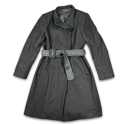 $39.87 • Buy Massimo Dutti Coat Women Size 42/32 High Neck Long Sleeve Wool Blend Black Belt