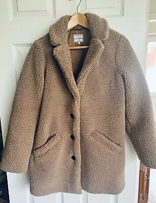 FAT FACE Beige/Brown Single Breasted Collared Teddy Jacket Coat Size 10 ~ VGC • £16.95