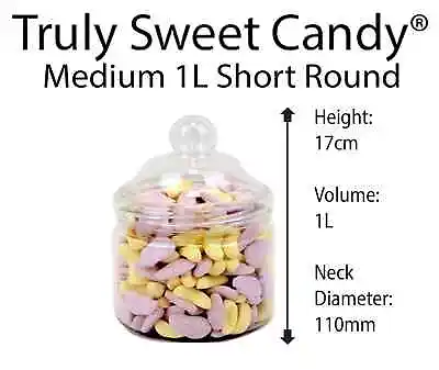 Plastic Sweet Jars 1L Short Round Favour Wedding Party Candy Cart Party Storage • £10.74